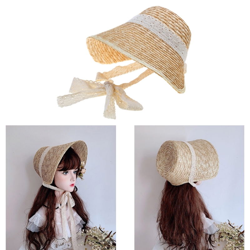 Bucket Hat Straw - Lief meisje zon LolitaStyle SummerBeach strohoed
